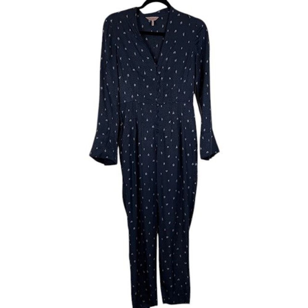 Rebecca Taylor Silk Dashing Dot Jumpsuit Long sleeves Navy with Pink Size 2